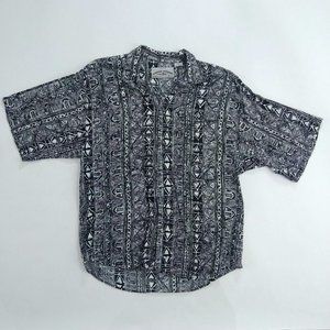 VTG Legendary Bonhomme Men's Tribal Abstract Camp Shirt Size M Button Up Black